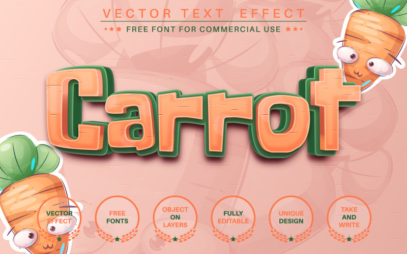 Süße Karotte - Bearbeitbarer Eext-Effekt, Schriftstil, Grafikillustration