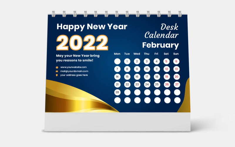 Plantilla de calendario de escritorio dorado 2022