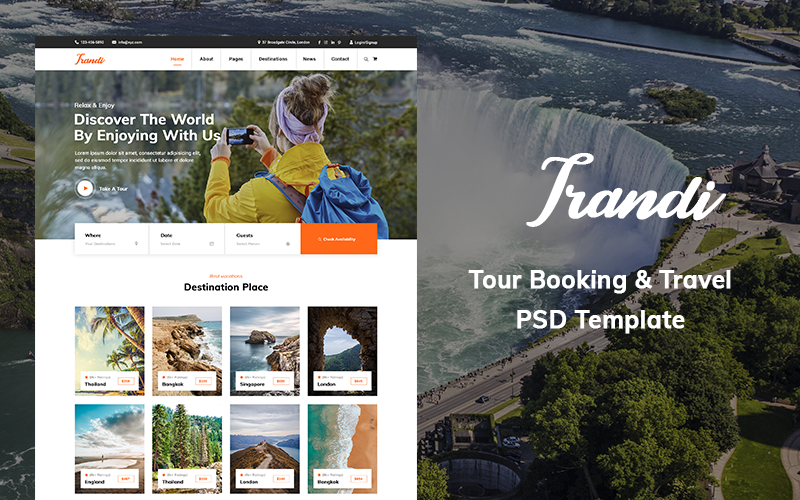 Trandi -旅游预订网站PSD模板