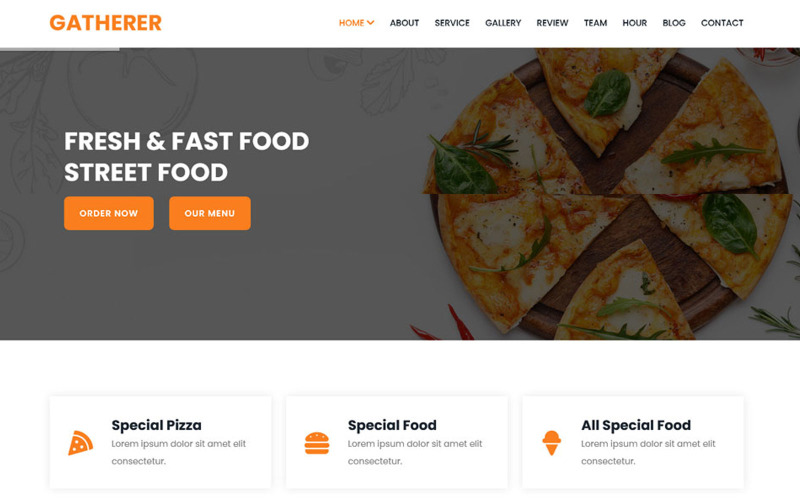 Gatherer -食品和餐馆的登陆页面模板
