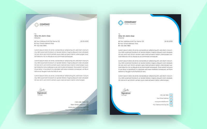 Modello di carta intestata Design semplice e design vettoriale con colore blu e nero