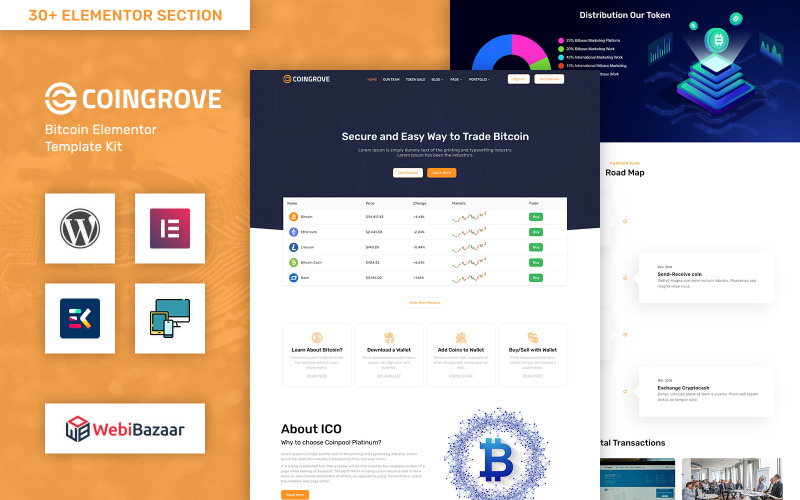 Coingrove - Bitcoin & Cryptocurrency Elementor WordPress-thema