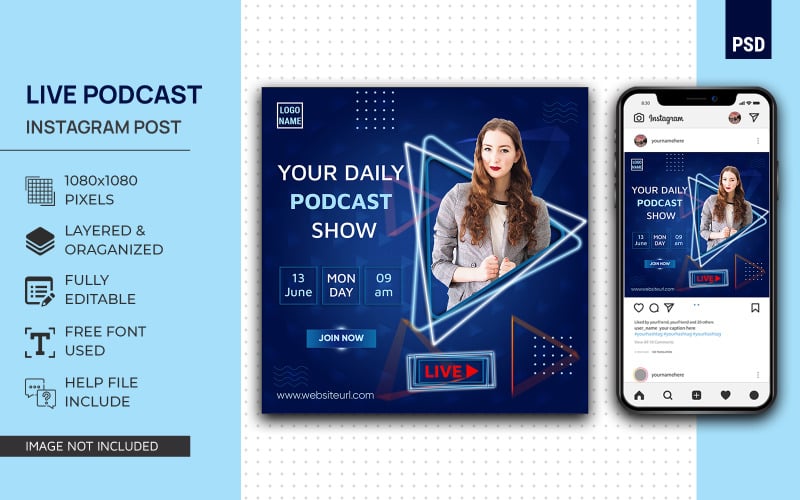 Daily Live Podcast Social Media Post Design Instagram PSD Template