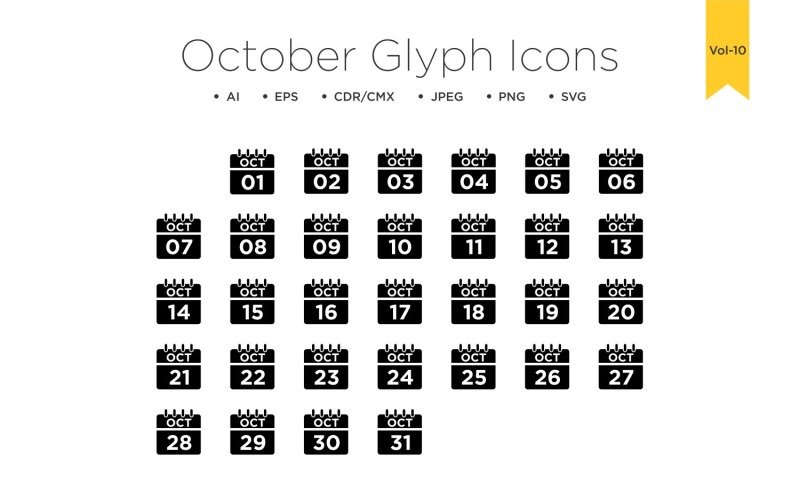 Icône de ligne de calendrier d'octobre Vol 10