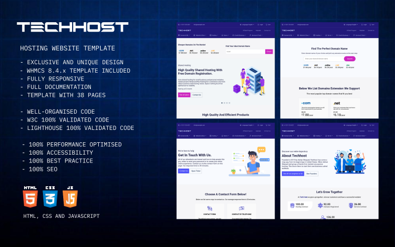 TECHHOST - Šablona webových stránek pro hostování HTML a šablona WHMCS