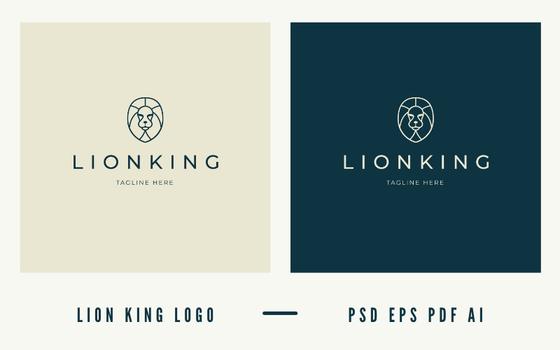 Lion King Line Logo Template - Lion / Animals Concept