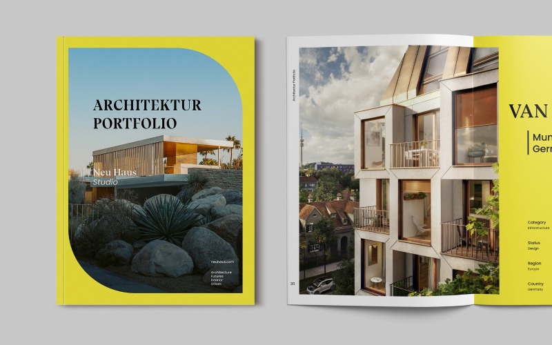 Modelli di riviste per portfolio di brochure di architettura