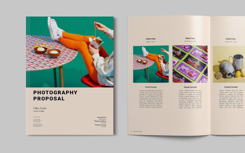Modelos de revistas de brochuras de propostas fotográficas