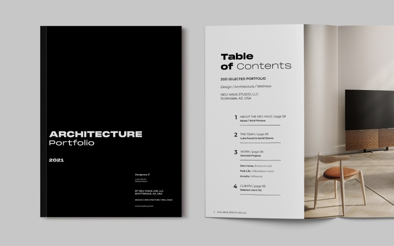 Plantillas de revistas de portafolios de folletos arquitectónicos