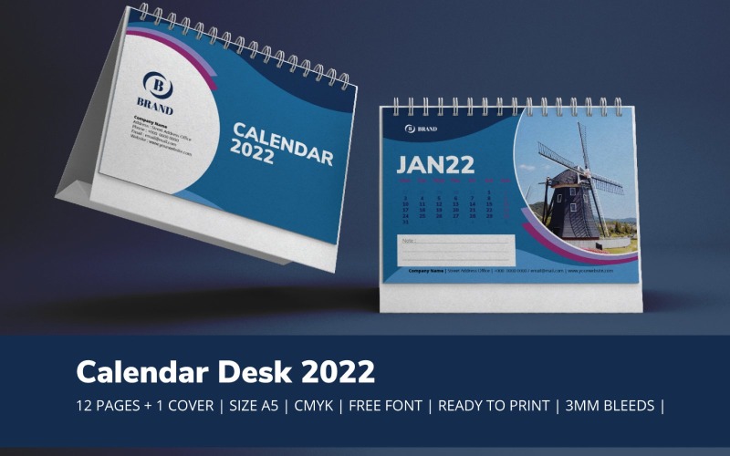 Modèle de planificateur de thème pour le calendrier bleu 2022