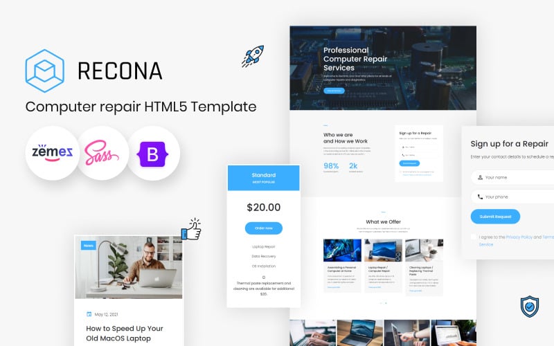 Recona -电脑 & 移动维修服务HTML5模板