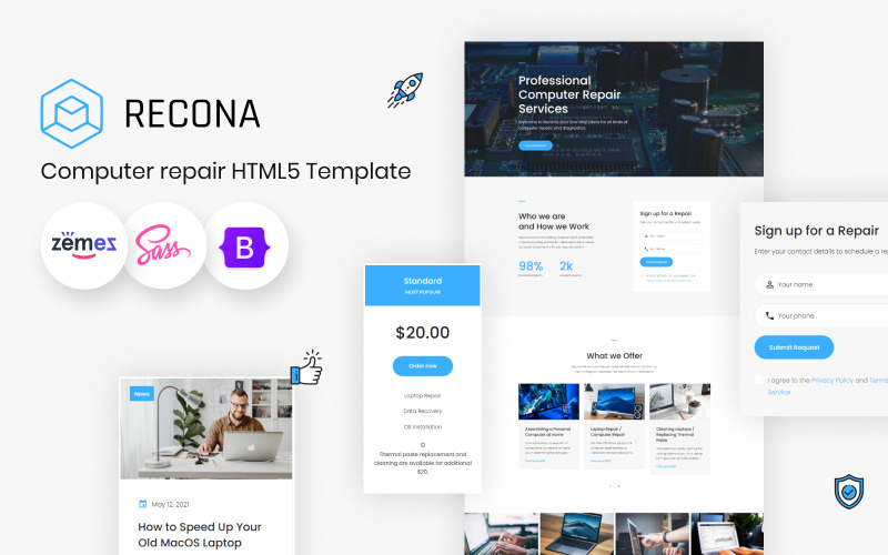Recona - HTML5模型的电脑和手机维修服务