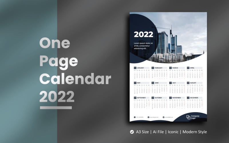 Zwarte cirkel één pagina kalender 2022 planner sjabloon