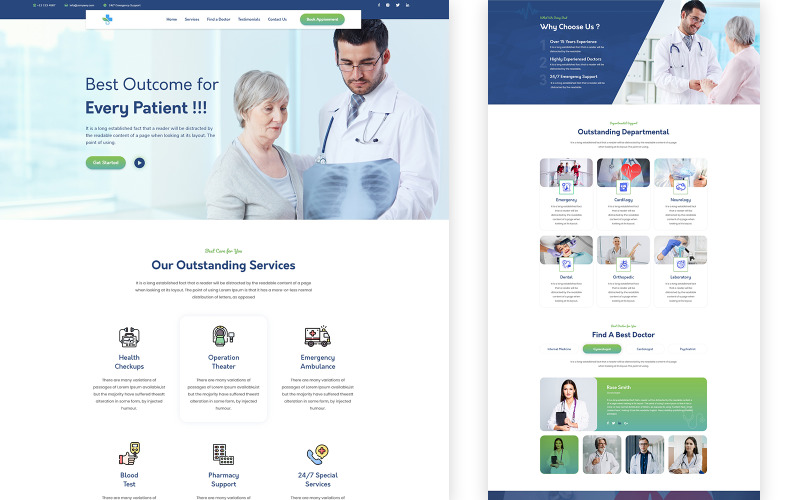 Healthcarex -临床服务页面的用户界面元素