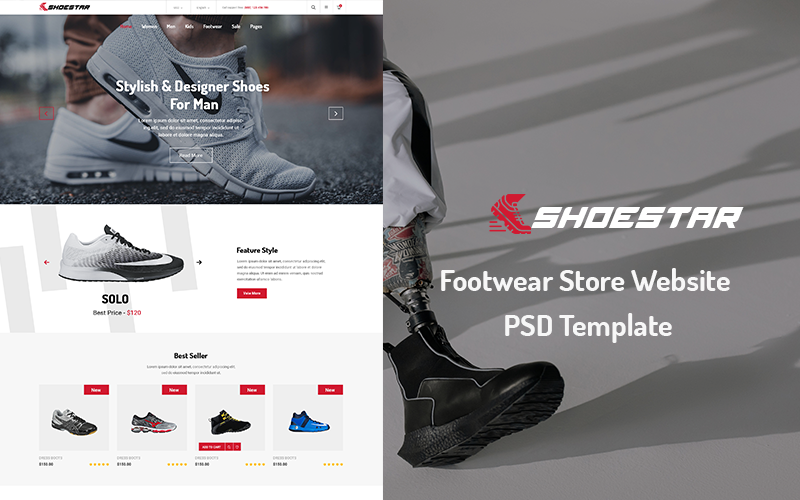 鞋店网站PSD模板