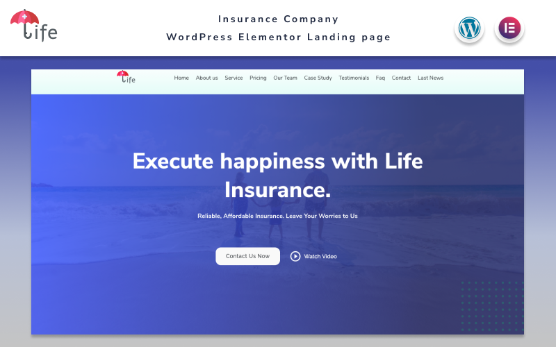 Vida - Página de destino da empresa de seguros com o Blog Elementor