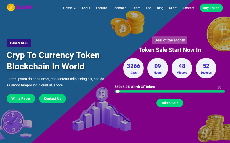 Darr - Bitcoin & ICO Cryptocurrency Landing Page -tema