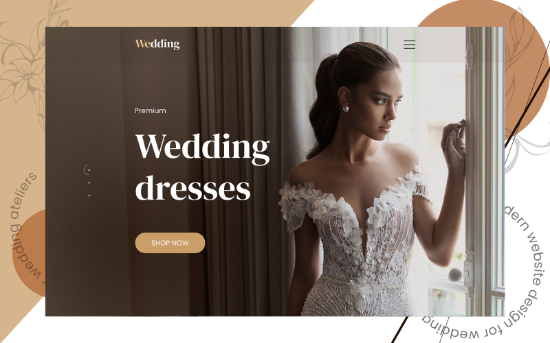 Bröllopsklänningar Webbplats Desktop och mobilversion PSD -mall