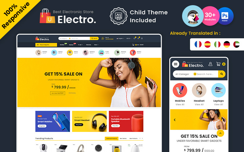 Elektro - elektronikus többcélú PrestaShop téma