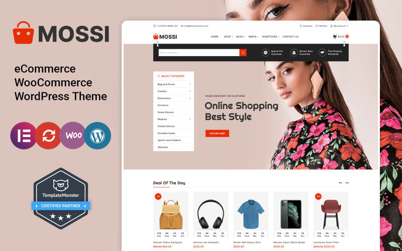 Mossi - Mega Mağaza, Moda ve Çok Amaçlı Elementor WooCommerce Teması