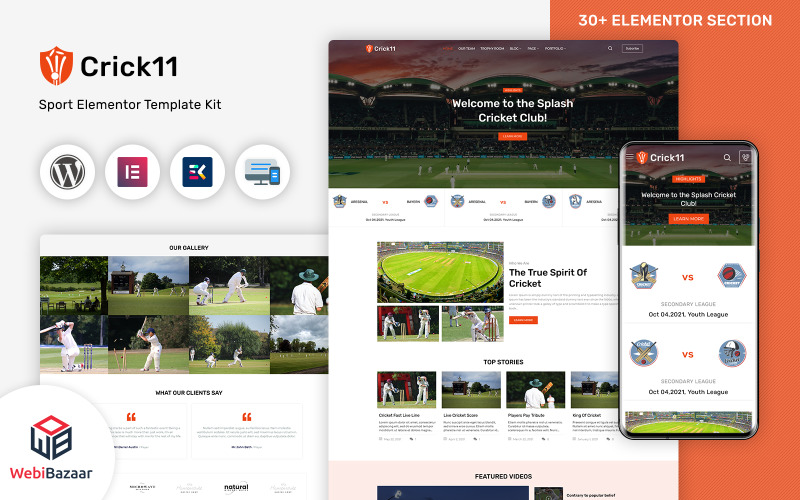 Crick11 - Sportclubs en evenementen WordPress Elementor-thema