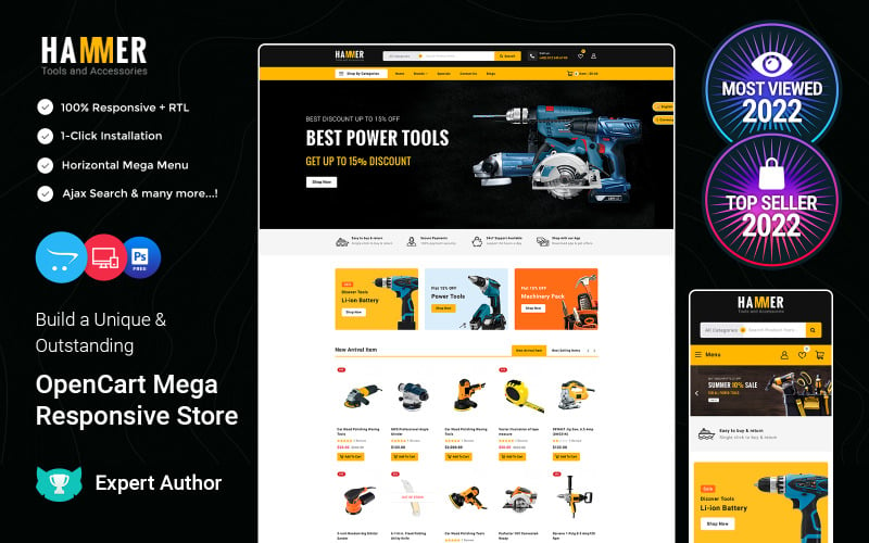 锤子- Mega工具超级商店OpenCart模板