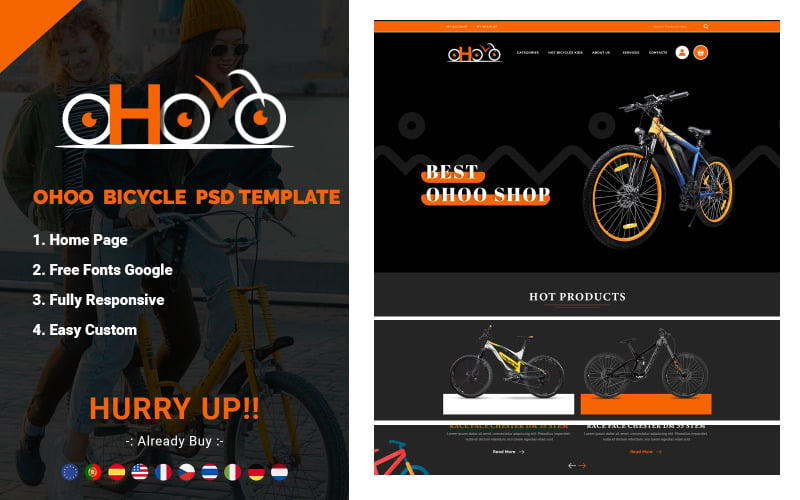 OHOO - PSD шаблон электронной коммерции для велосипедов