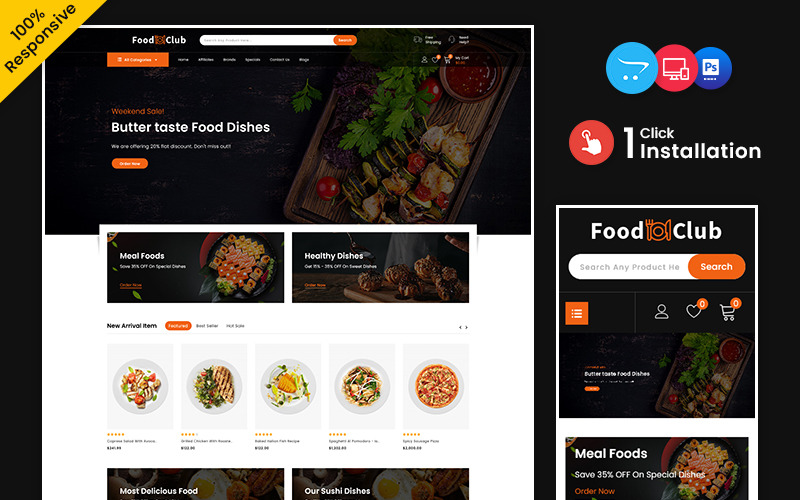 Foodclub – Magasin OpenCart adaptatif polyvalent pour l'alimentation et la restauration