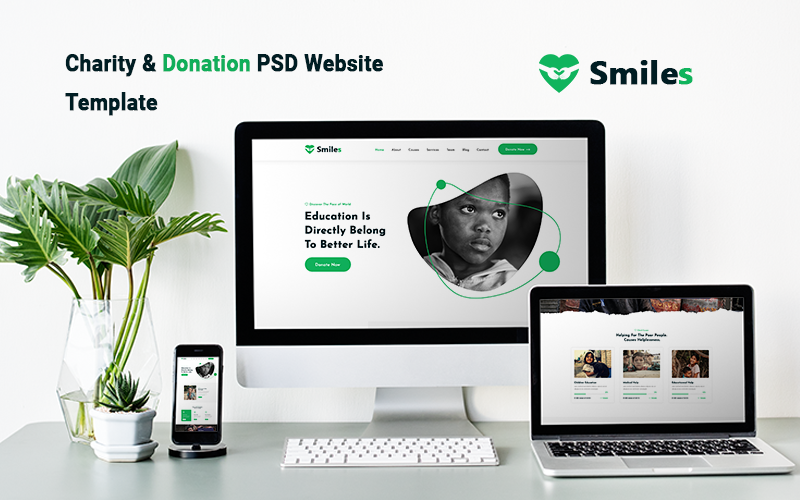 Smiles Plantilla de sitio web PSD de caridad y donación