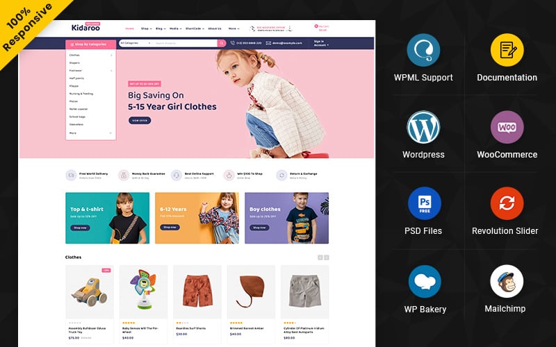 Kidaroo - Многоцелевой адаптивный магазин WooCommerce для детей и игрушек