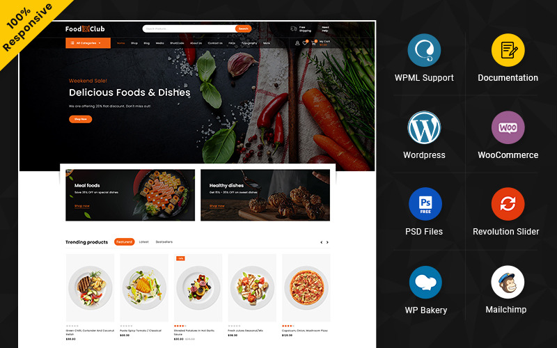 Foodclub - Magasin WooCommerce adaptatif polyvalent pour l'alimentation et la restauration