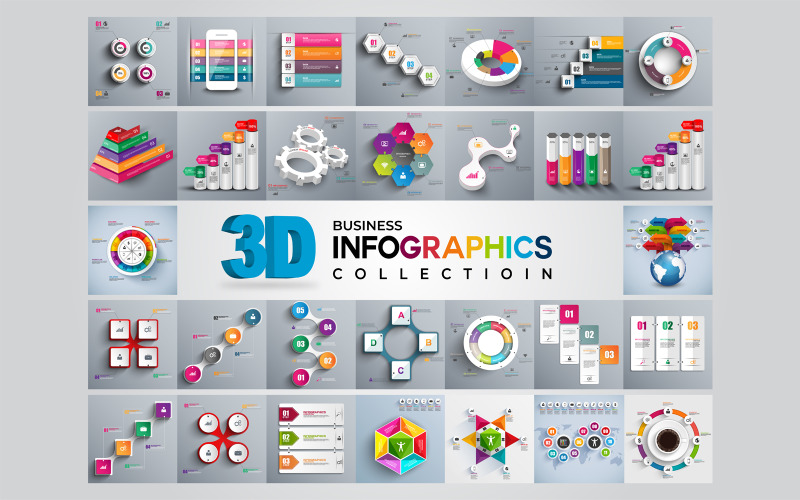 3D Modern İş Koleksiyonu AI Vektör Infographic Öğeleri