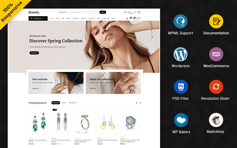 Jewelz - joalheria e casamento multiuso loja WooCommerce responsiva