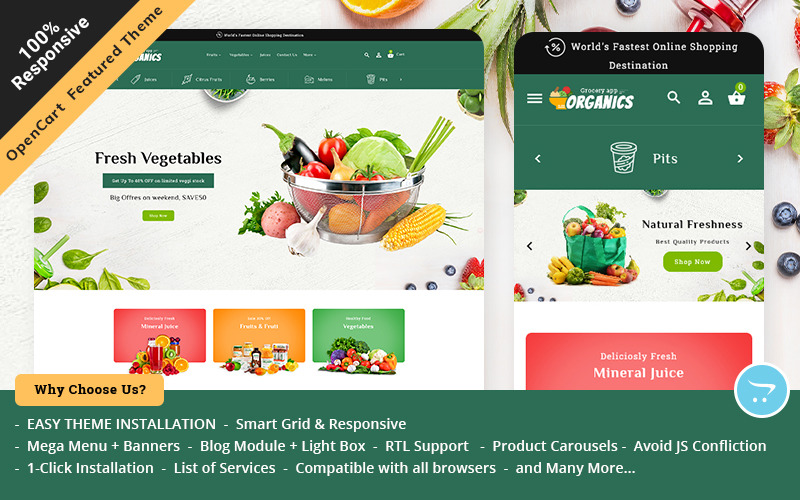 Organic Opencart Responsive Theme för online livsmedelsbutik