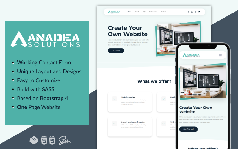 Anadea解决方案-创意和清洁的一页多用途业务模板