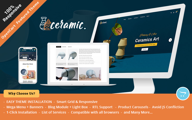 Ceramic - многоцелевая адаптивная тема OpenCart для продажи керамики и керамики в Интернете