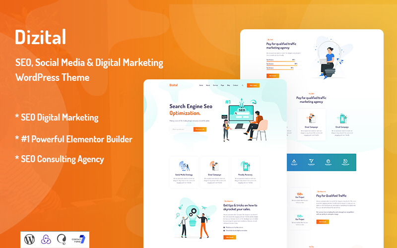 Dizital - SEO, sociala medier och digital marknadsföring WordPress -tema