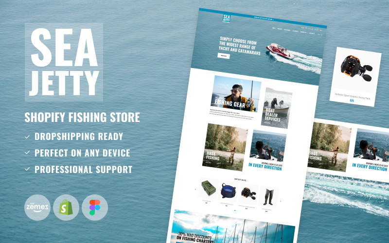 Modelo de loja de pesca do Shopify - iscas marinhas, 船经销商, vela e iate