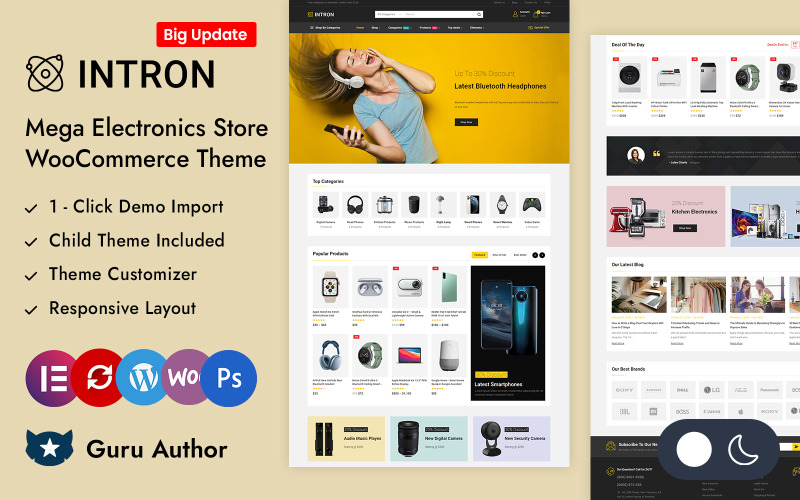 Intron - Tema reattivo Elementor WooCommerce del mega negozio di elettronica