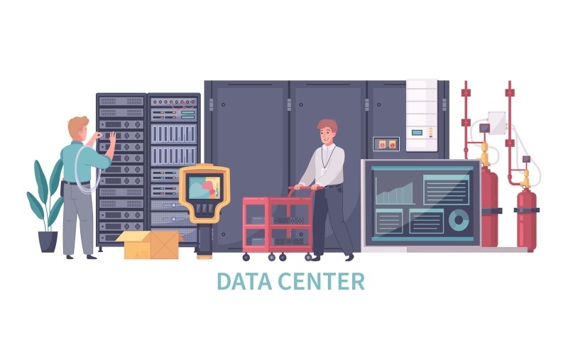 Datacenter Cartoon 2 Vector Illustratie Concept