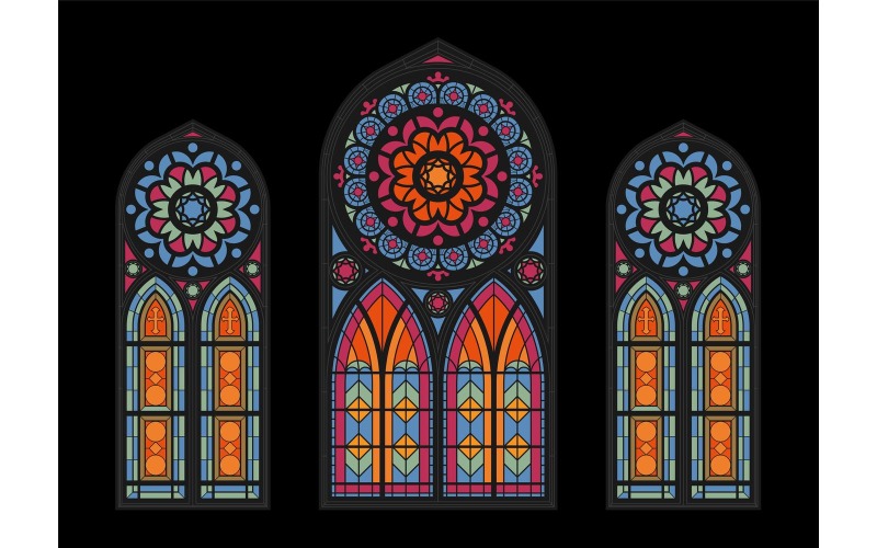 教堂窗户马赛克矢量插图概念