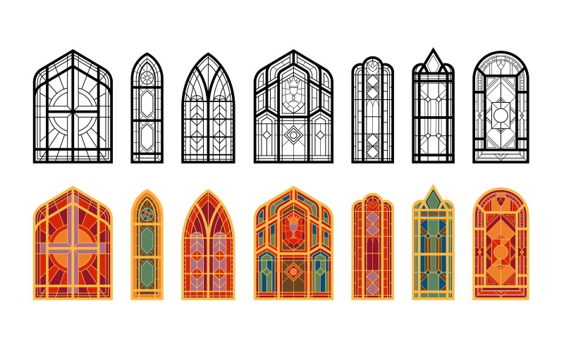 Cathedral Windows Set Vector Illustration Concept