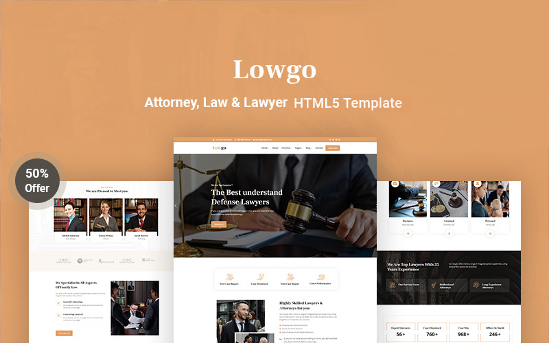 Lowgo – Avukat, Hukuk ve Avukat Duyarlı Web Sitesi Şablonu