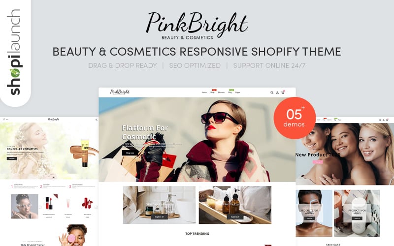 Pinkbright -美容和化妆品响应Shopify主题