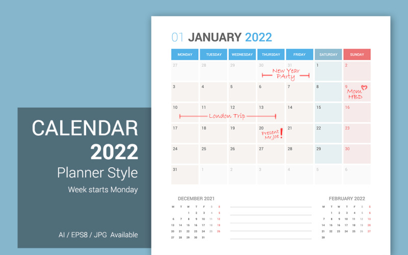 Calendario 2022 Planner Design [lunedì]