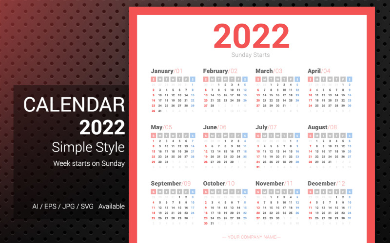 简单日历2022星期日开始计划器