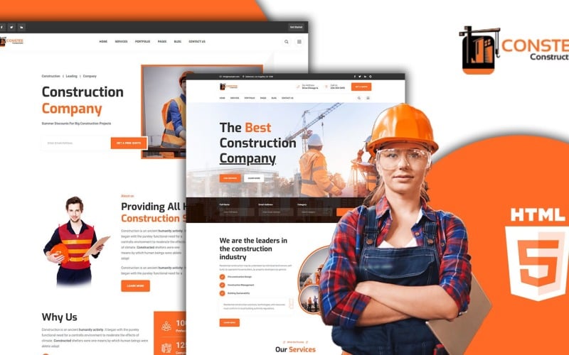 Modèle de site Web HTML5 des services de construction de Constee