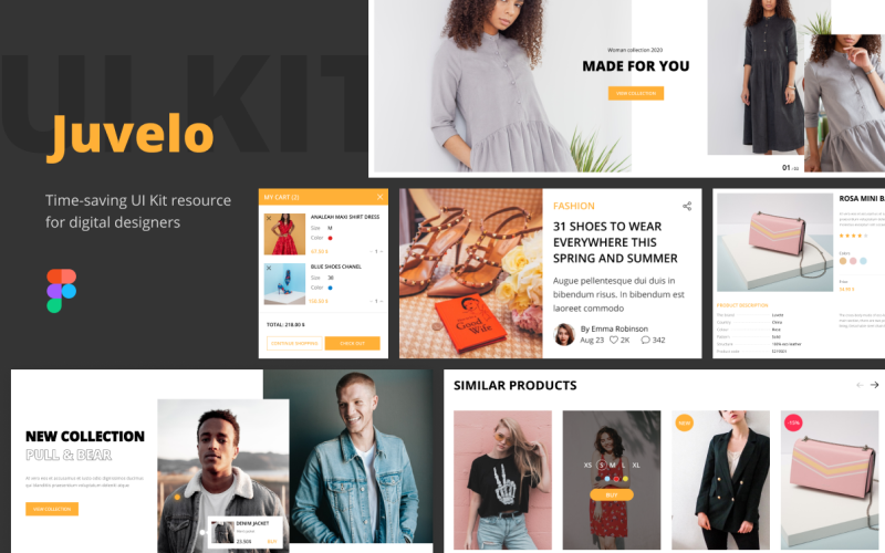 Juvelo UI Kit - online obchod s módou Figma a Photoshop
