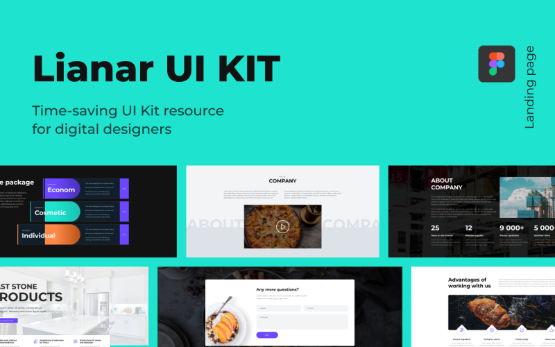 Lianar UI -kit för företagswebbplats Figma och Photoshop