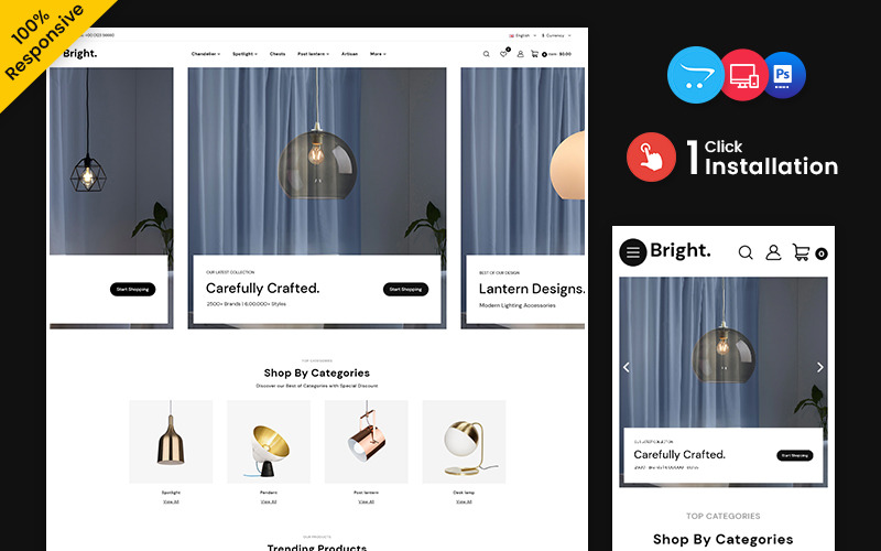 Bright - Magasin polyvalent d'éclairage et de meubles OpenCart Store